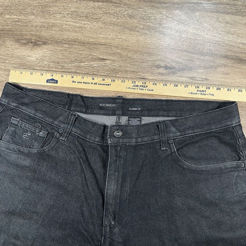 Rocawear Men's 42 Y2K 90's Skater Baggy Dark Wash Loose Black Denim Jeans - Picture 7 of 9